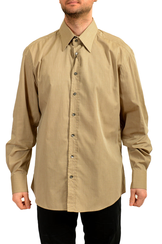 Dolce & Gabbana Men's Tailored Fit Beige Long Sleeve Dress Shirt US 18 IT 45