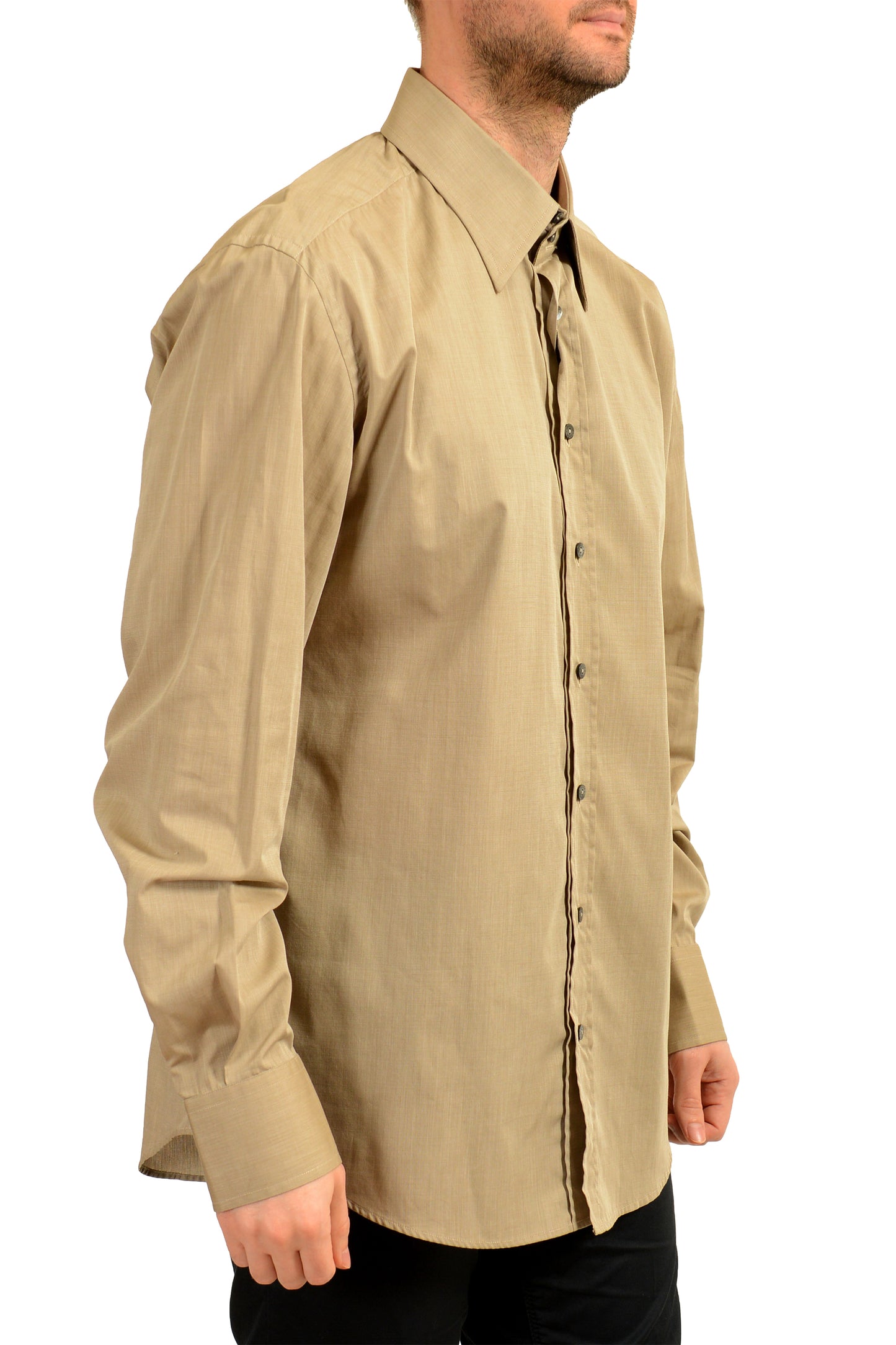Dolce & Gabbana Men's Tailored Fit Beige Long Sleeve Dress Shirt US 18 IT 45