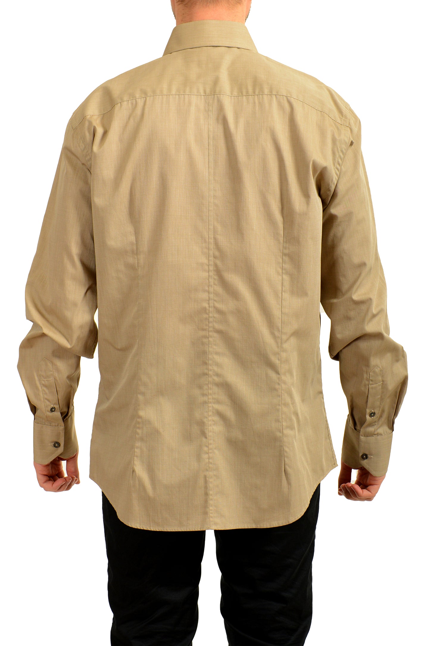 Dolce & Gabbana Men's Tailored Fit Beige Long Sleeve Dress Shirt US 18 IT 45