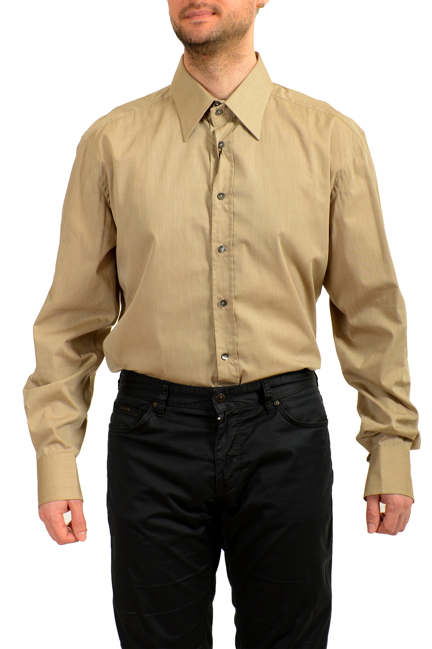 Dolce & Gabbana Men's Tailored Fit Beige Long Sleeve Dress Shirt US 18 IT 45
