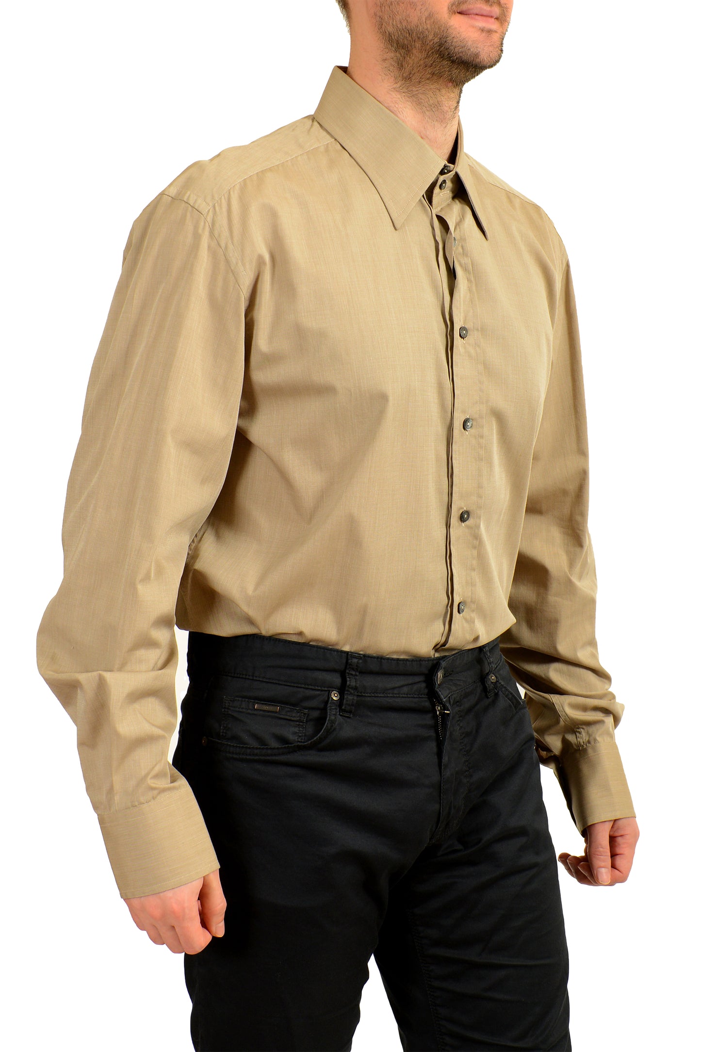 Dolce & Gabbana Men's Tailored Fit Beige Long Sleeve Dress Shirt US 18 IT 45