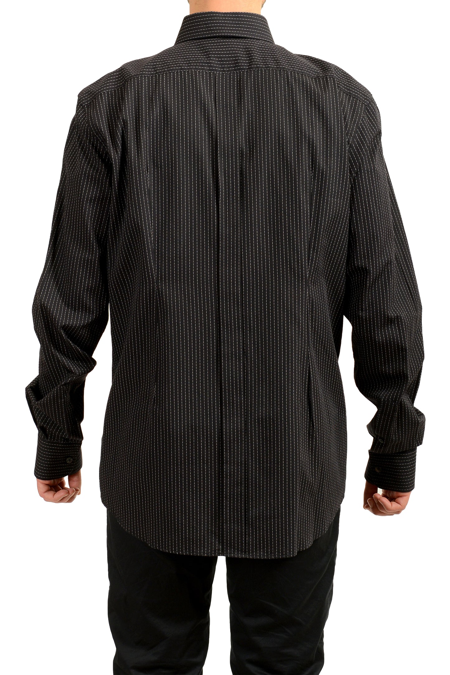 Dolce & Gabbana Men's Slim Fit Black Striped Long Sleeve Dress Shirt US 18 IT 45