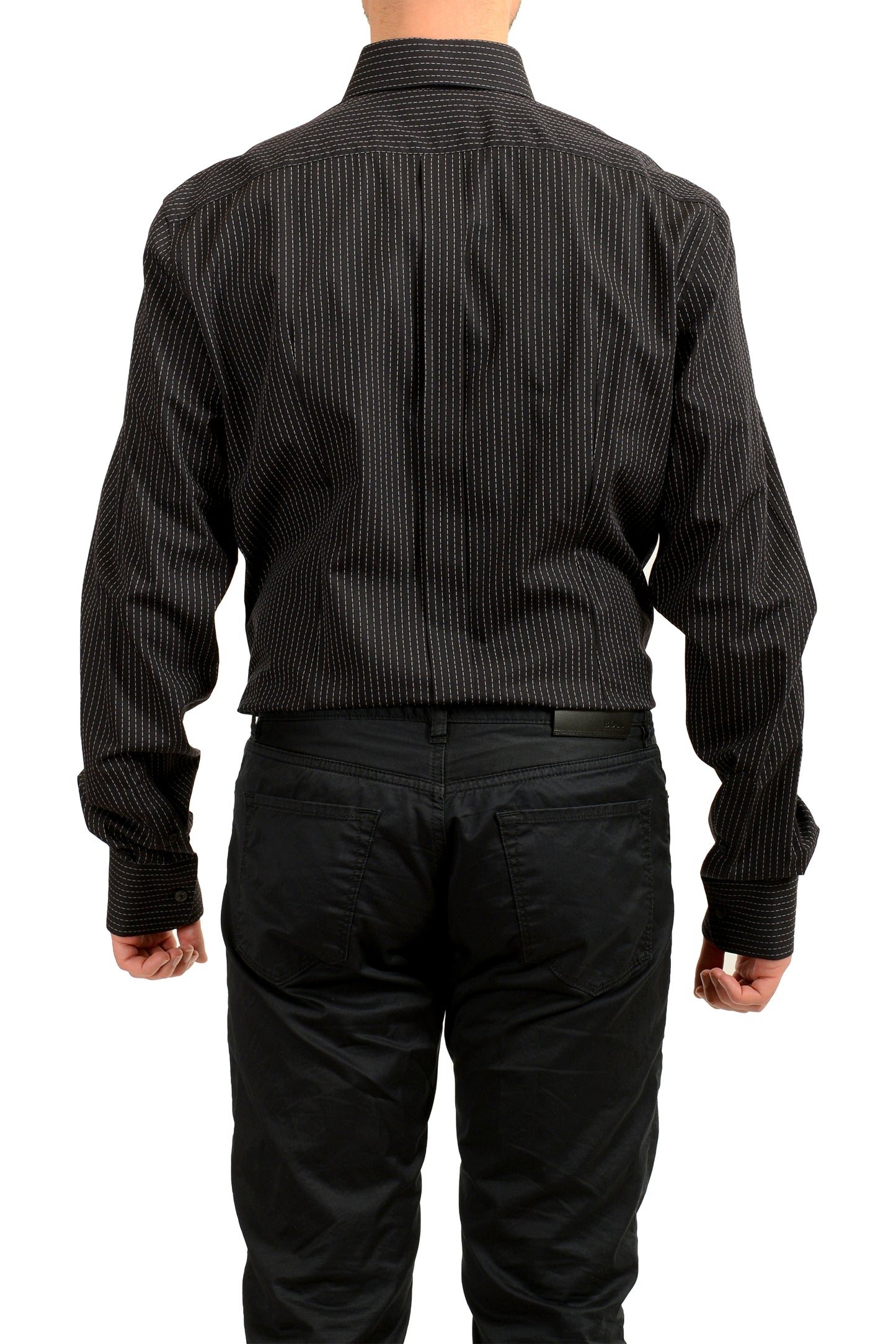 Dolce & Gabbana Men's Slim Fit Black Striped Long Sleeve Dress Shirt US 18 IT 45