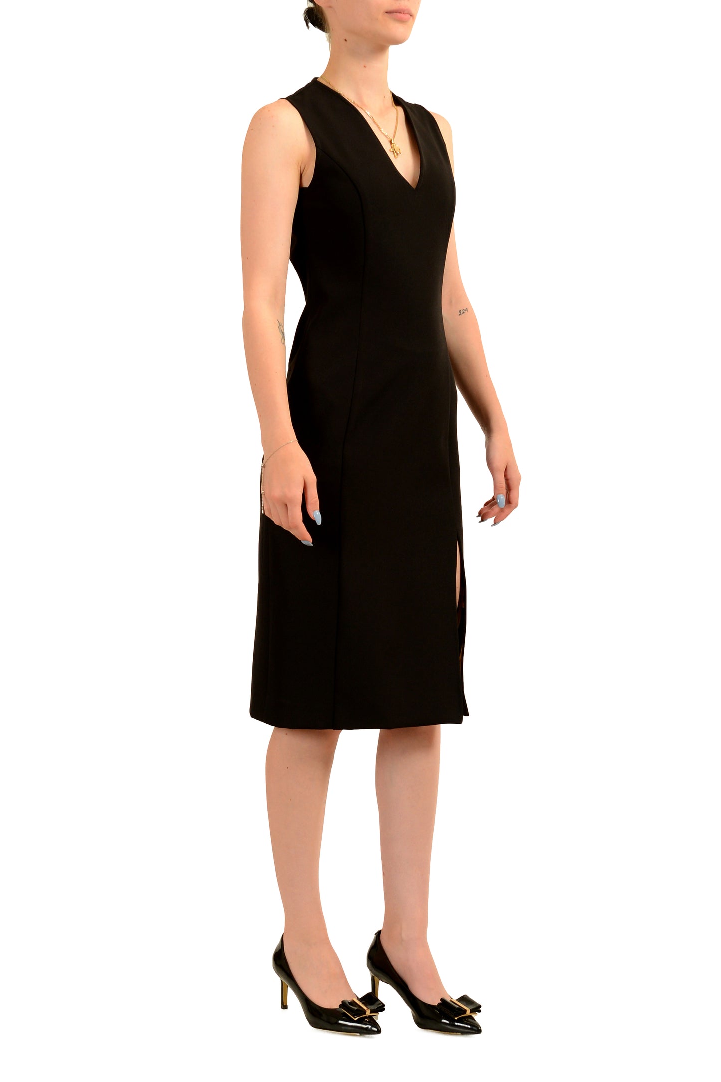 Versace Women's Black V-Neck Sleeveless Pencil Dress US 2XS IT 36