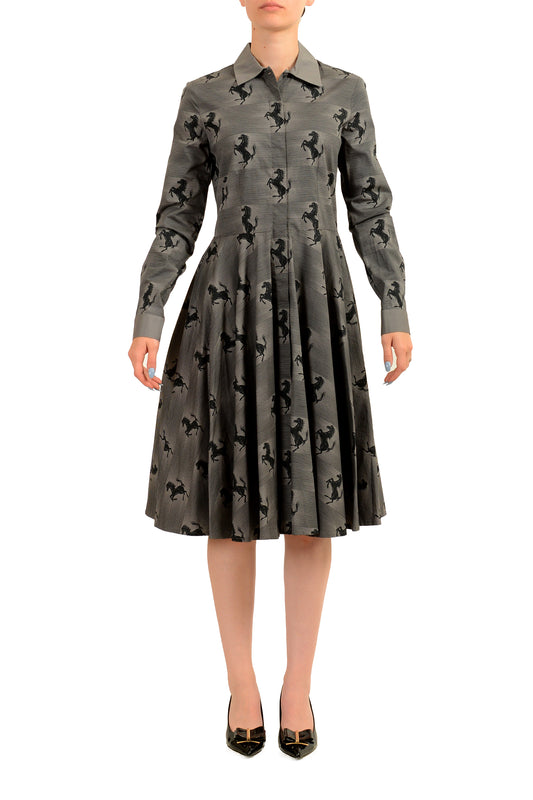 Scuderia Ferrari Women's Gray Logo Print LS Fit & Flare Dress US S IT 40