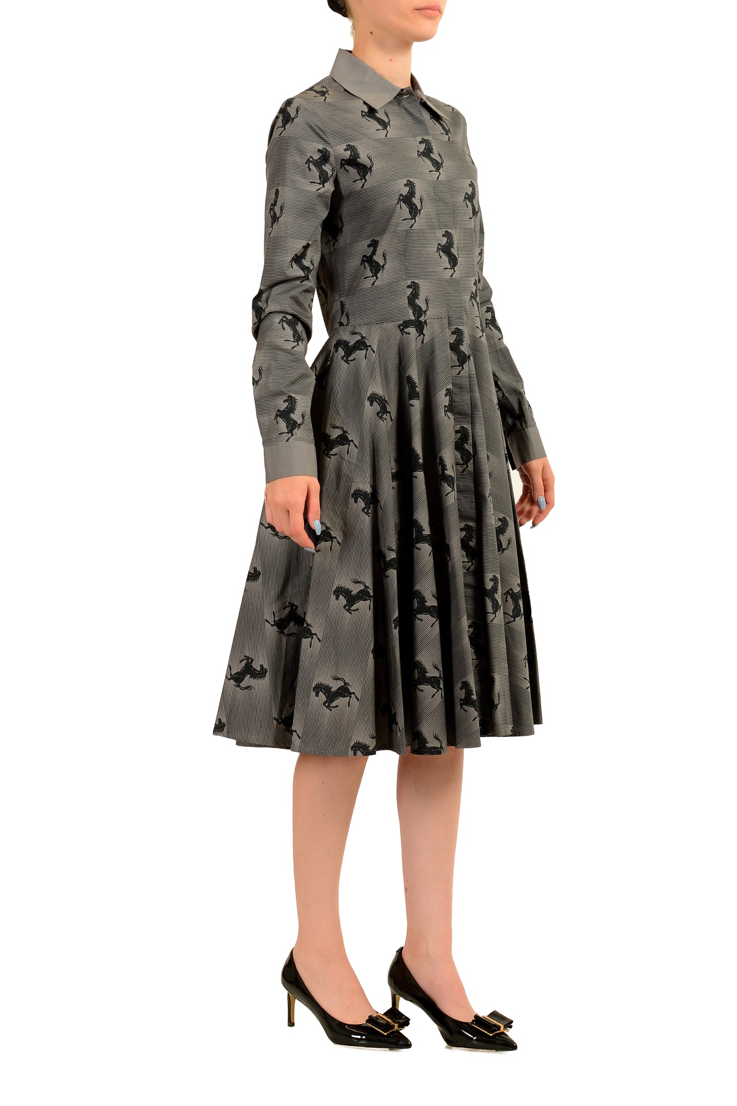 Scuderia Ferrari Women's Gray Logo Print LS Fit & Flare Dress US S IT 40
