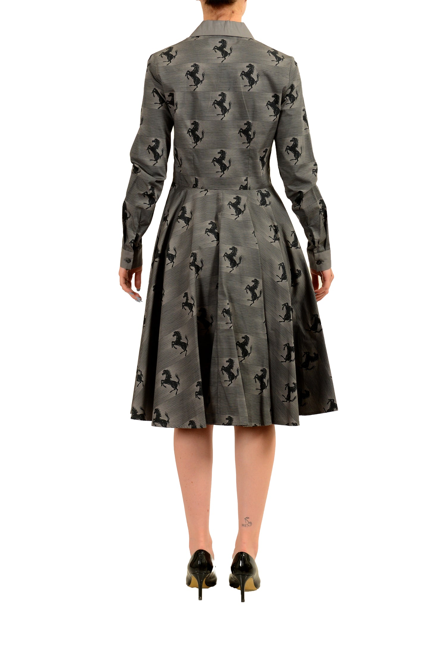 Scuderia Ferrari Women's Gray Logo Print LS Fit & Flare Dress US S IT 40