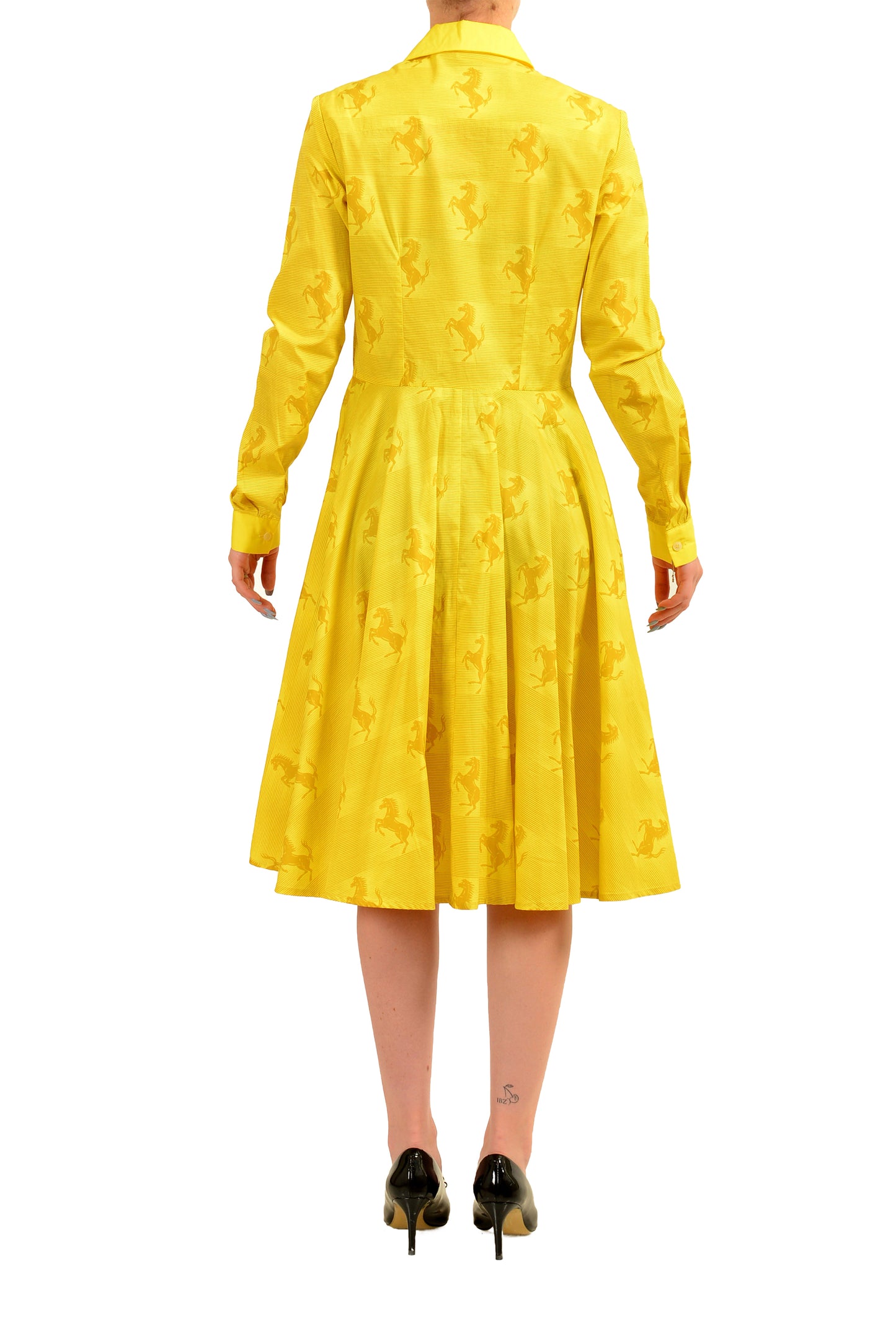 Scuderia Ferrari Women's Yellow Logo Print LS Fit & Flare Dress US M IT 42
