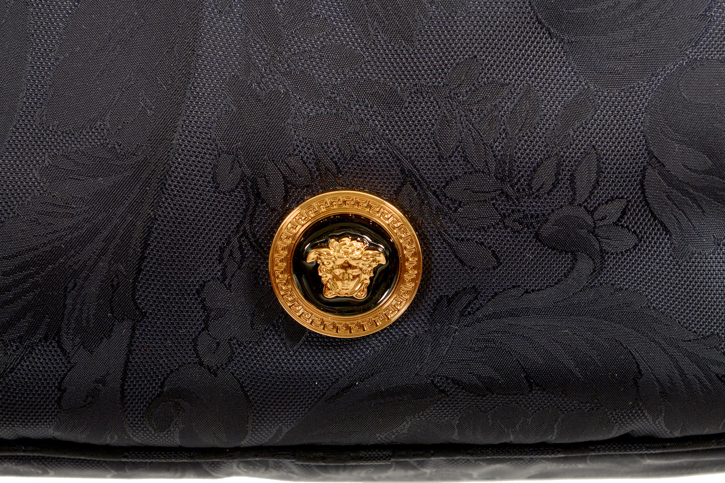 Versace Unisex Floral Print Navy Blue Gold Medusa Crossbody Bag