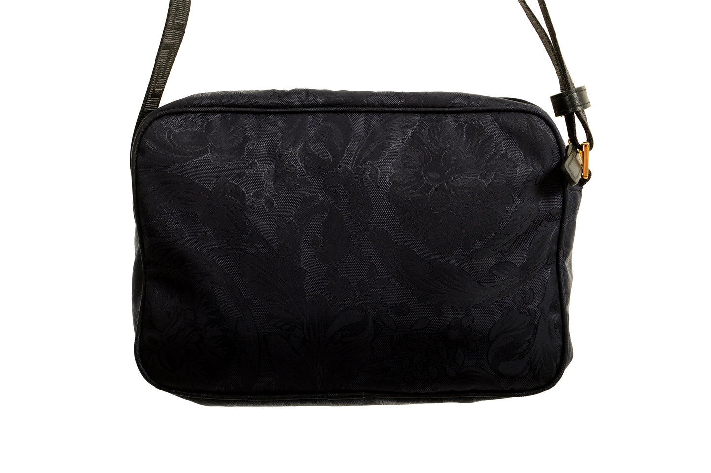 Versace Unisex Floral Print Navy Blue Gold Medusa Crossbody Bag