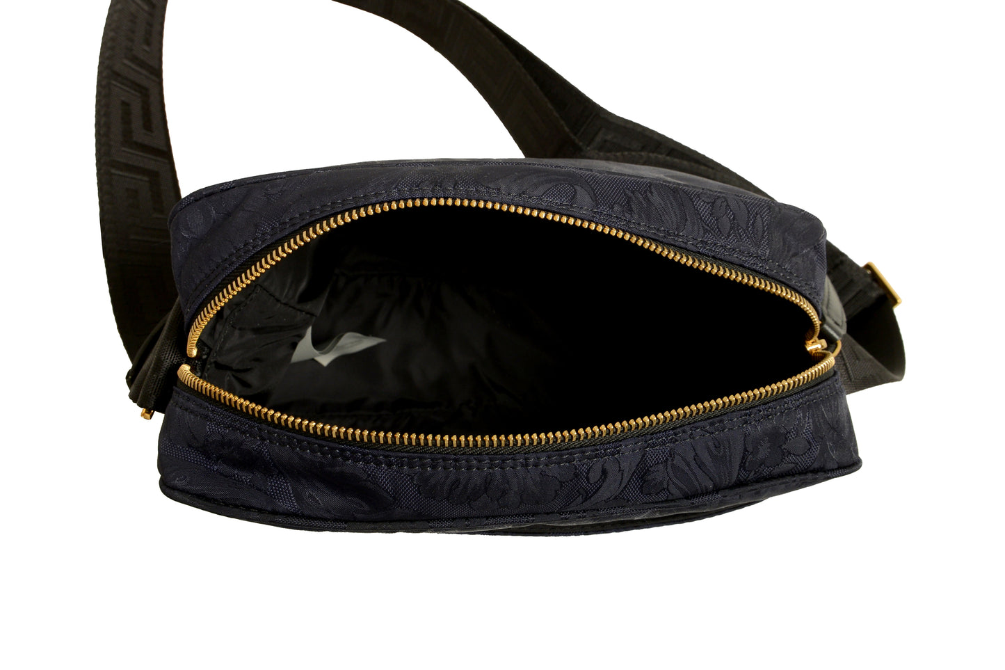 Versace Unisex Floral Print Navy Blue Gold Medusa Crossbody Bag