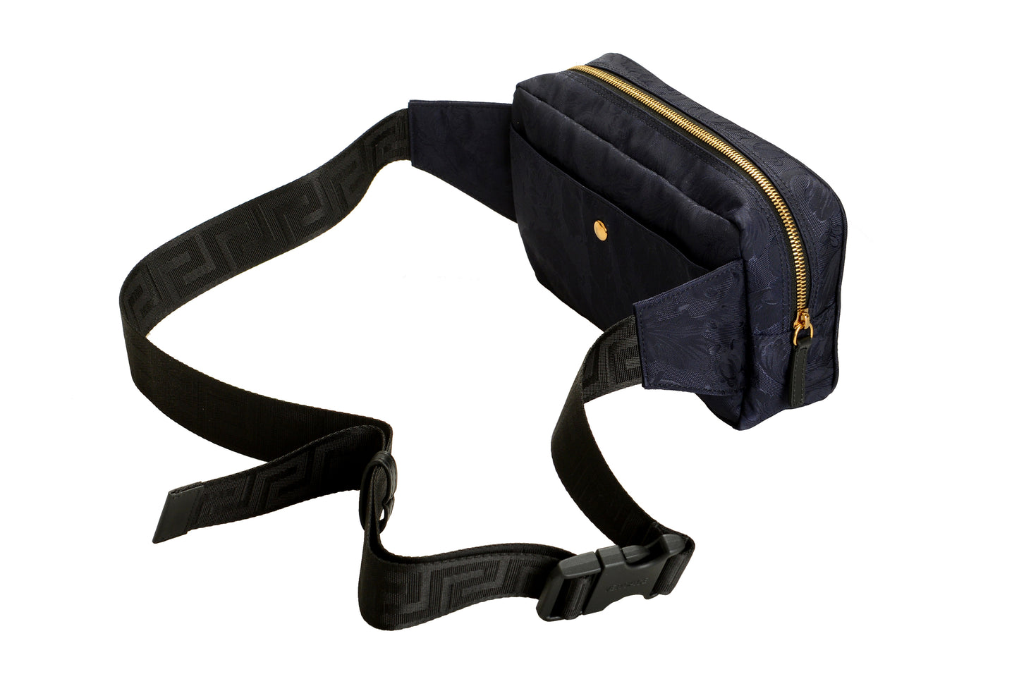Versace Unisex Floral Print Navy Blue Gold Medusa Funny Belt Bag