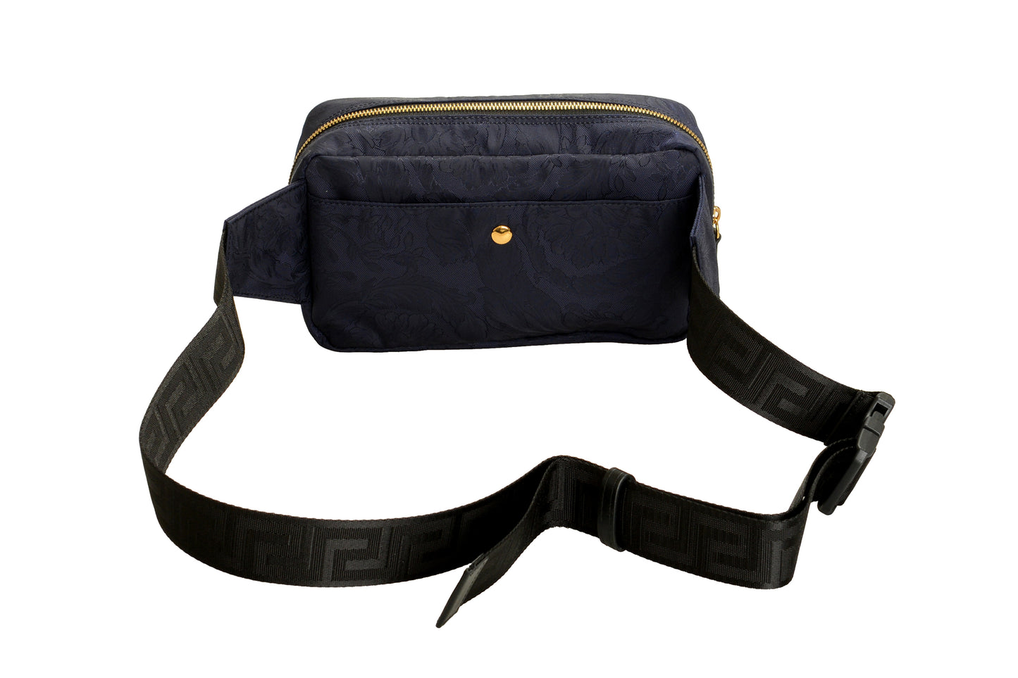 Versace Unisex Floral Print Navy Blue Gold Medusa Funny Belt Bag
