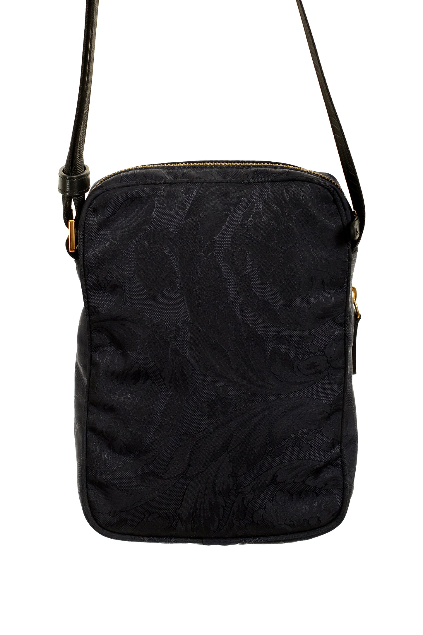 Versace Unisex Floral Print Navy Blue Gold Medusa Handbag Crossbody Bag