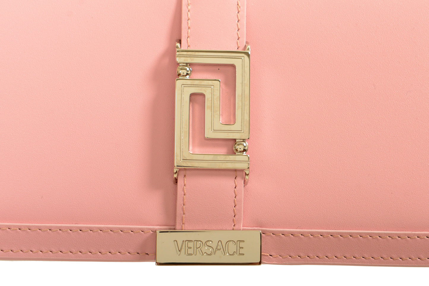 Versace Pink 100% Leather Greeca Chain Clutch Wallet Shoulder Bag