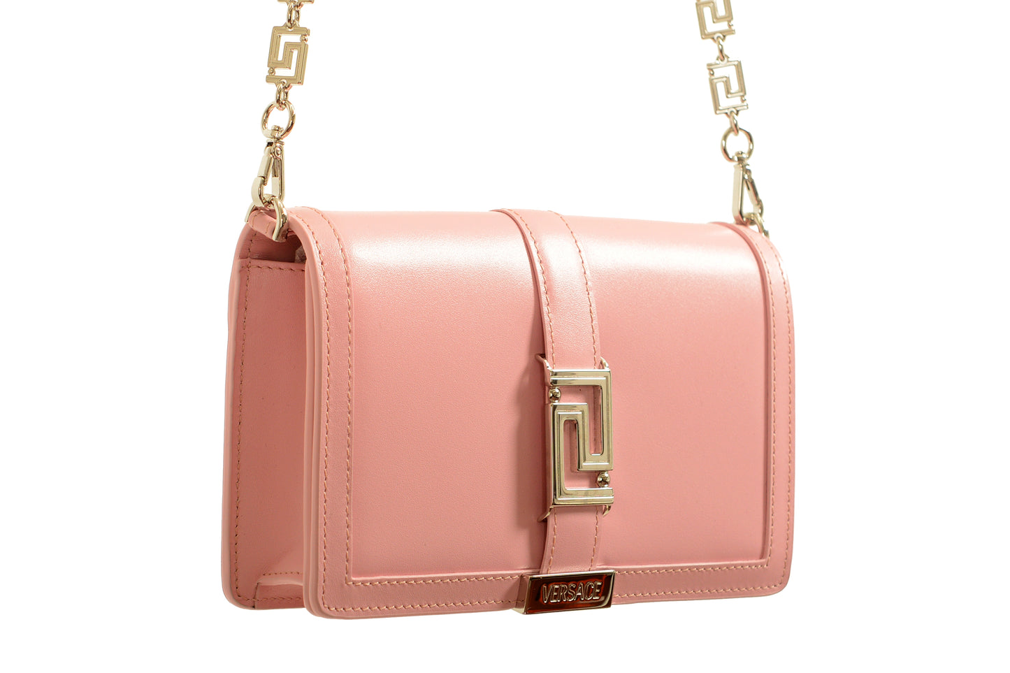 Versace Pink 100% Leather Greeca Chain Clutch Wallet Shoulder Bag
