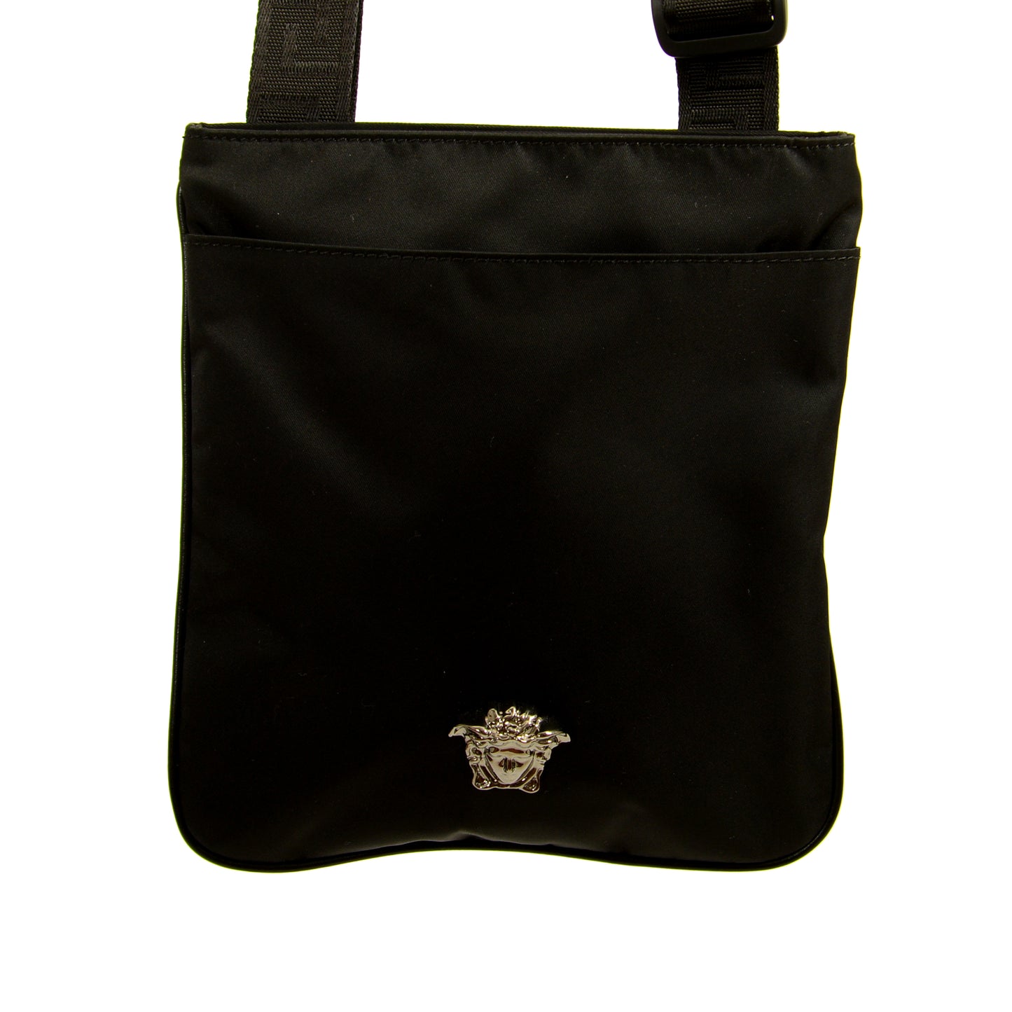 Versace Black Silver Medusa Fabric Shoulder Crossbody Bag