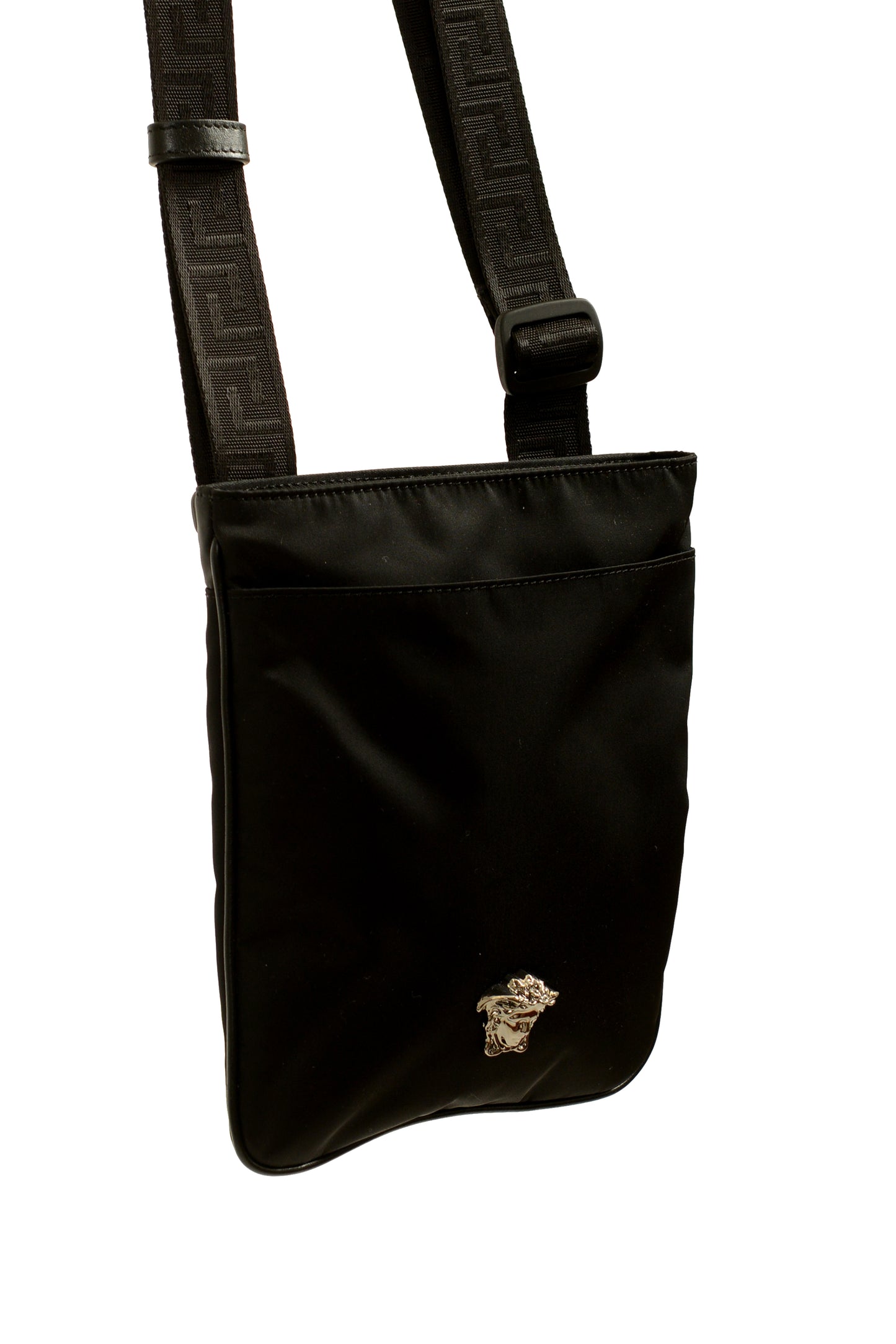 Versace Black Silver Medusa Fabric Shoulder Crossbody Bag