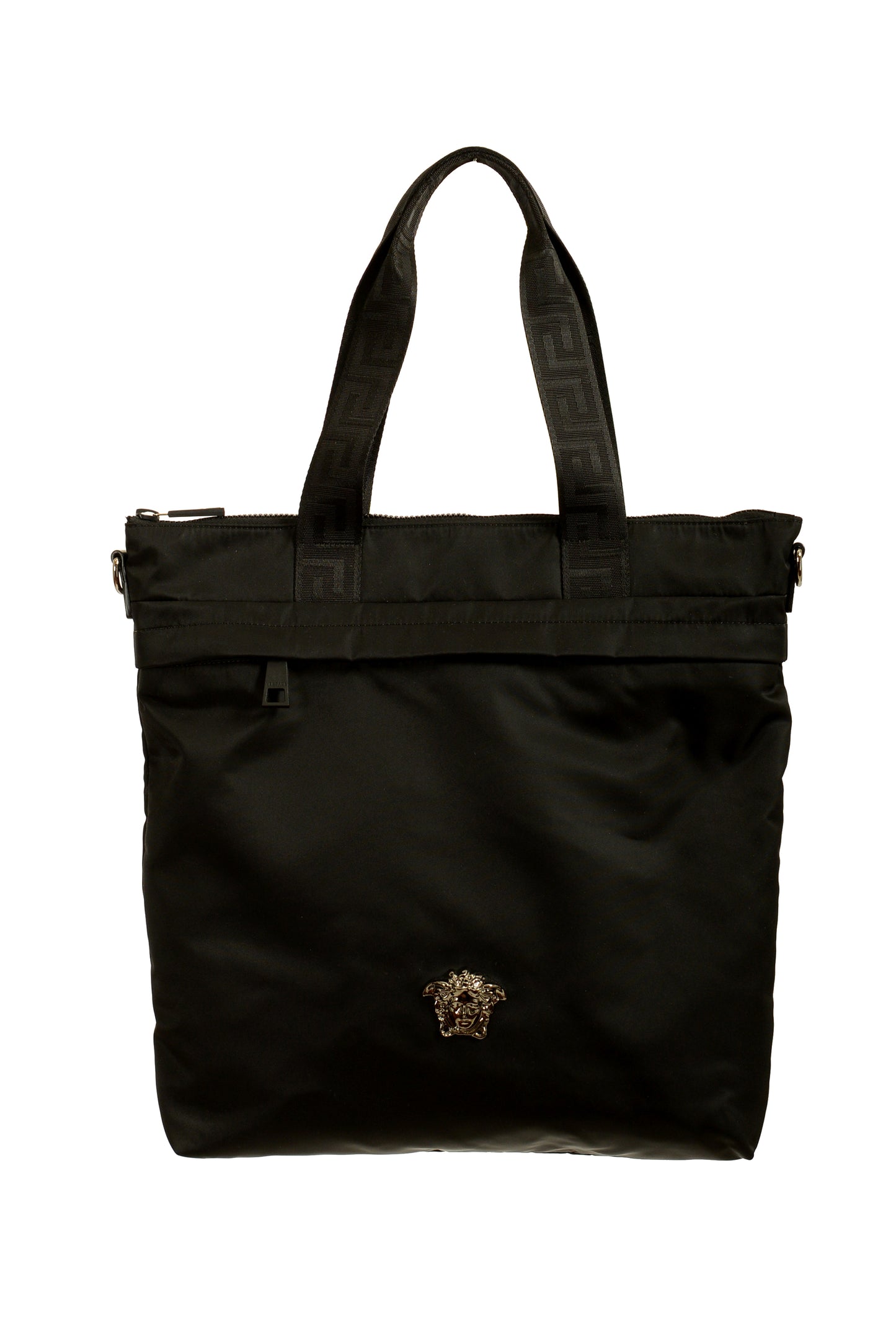 Versace Black Silver Medusa Fabric Tote Handbag Shoulder Bag