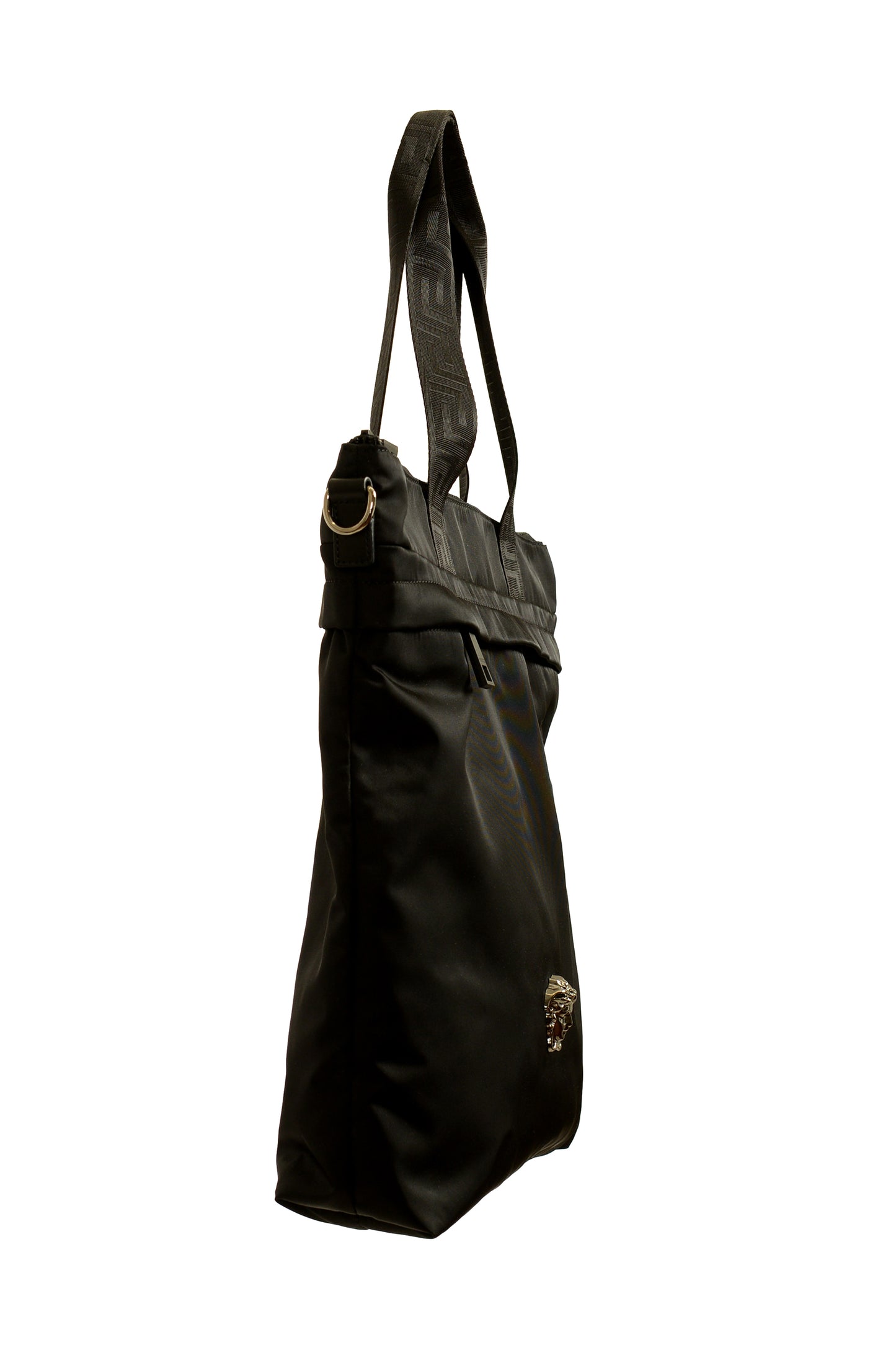 Versace Black Silver Medusa Fabric Tote Handbag Shoulder Bag