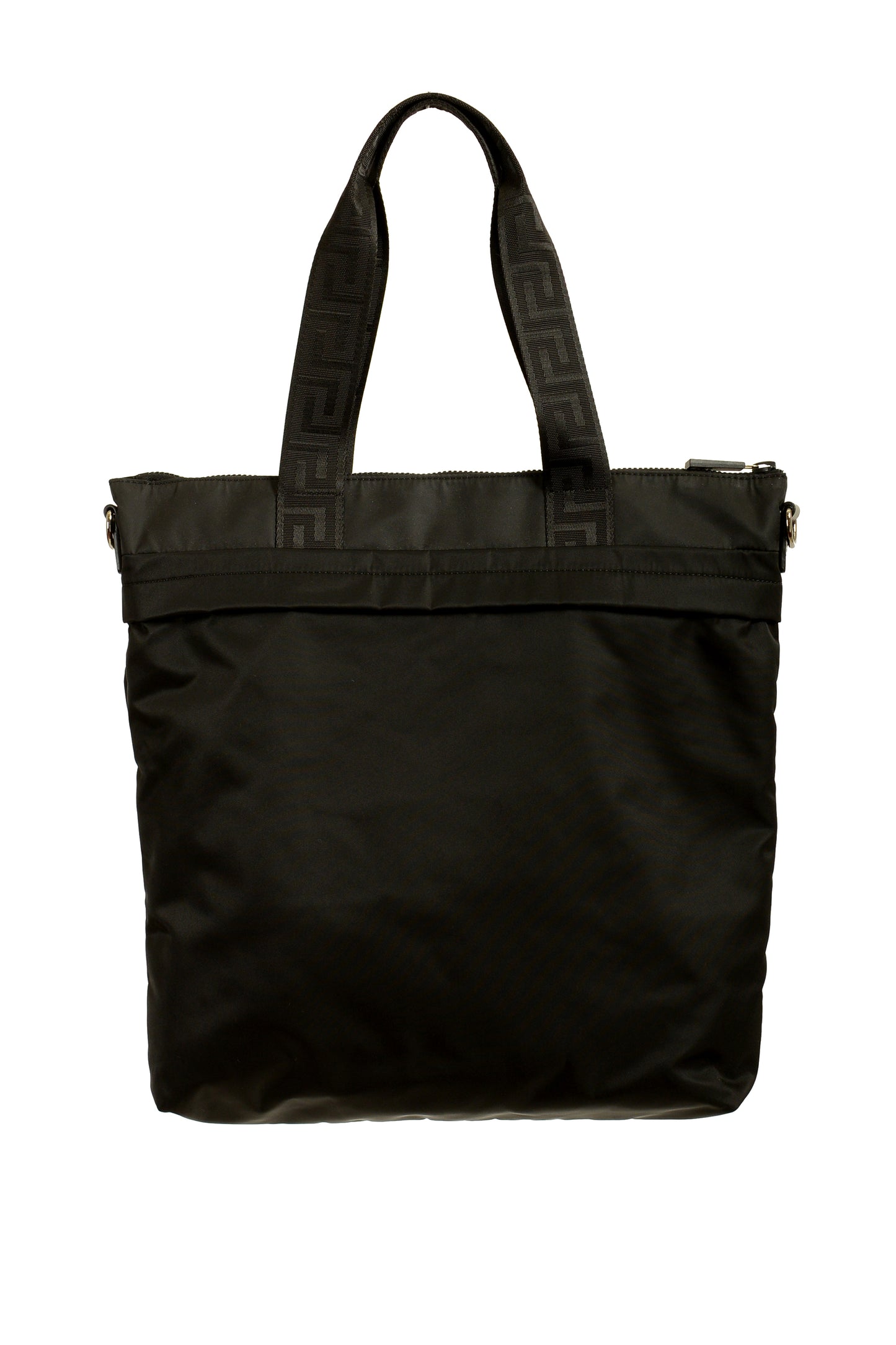 Versace Black Silver Medusa Fabric Tote Handbag Shoulder Bag