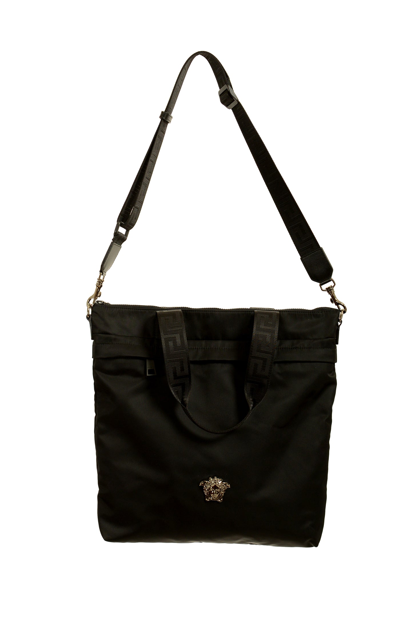 Versace Black Silver Medusa Fabric Tote Handbag Shoulder Bag