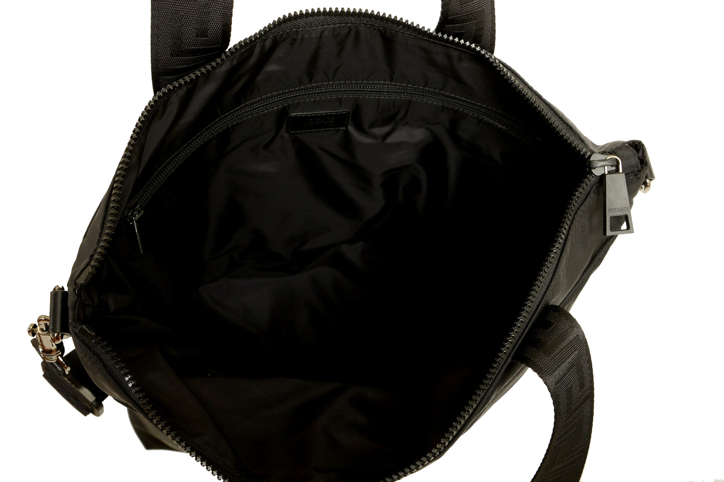 Versace Black Silver Medusa Fabric Tote Handbag Shoulder Bag