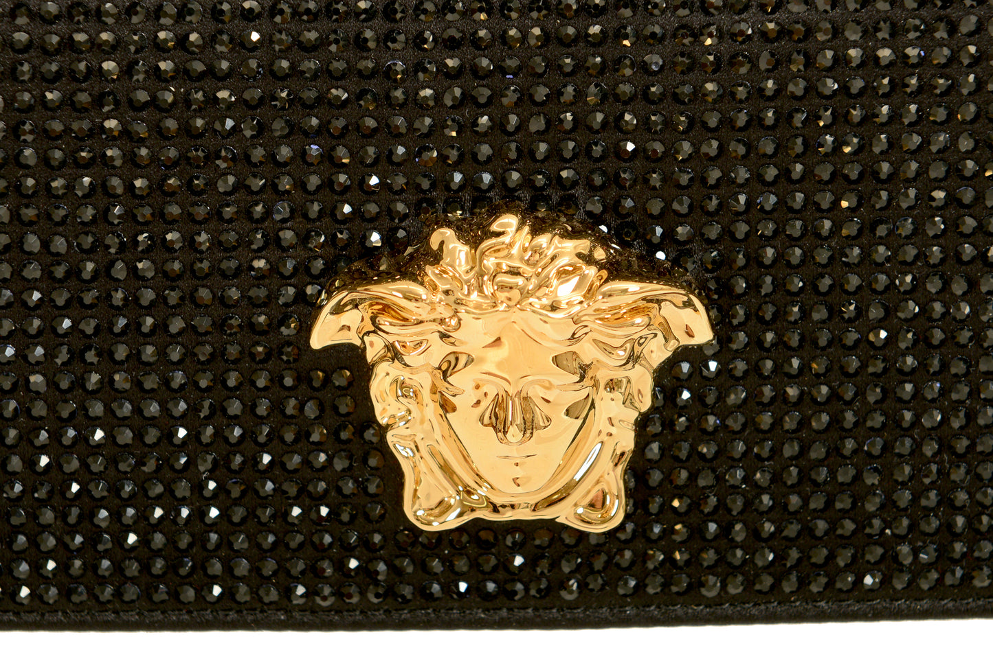 Versace Women's Black Strass Gold Medusa Mini Shoulder Bag Wallet On Chain