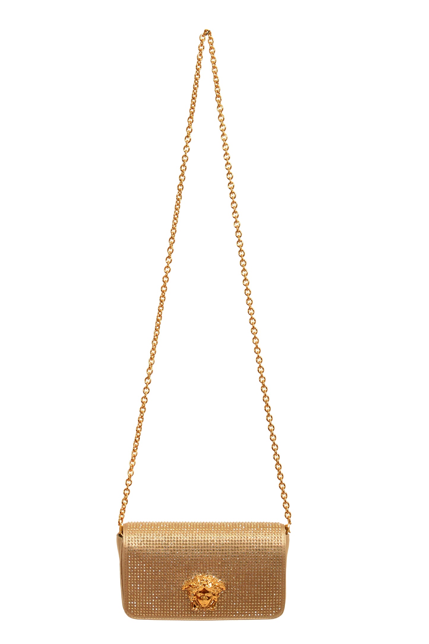 Versace Women's Bronze Strass Gold Medusa Mini Shoulder Bag Wallet On Chain