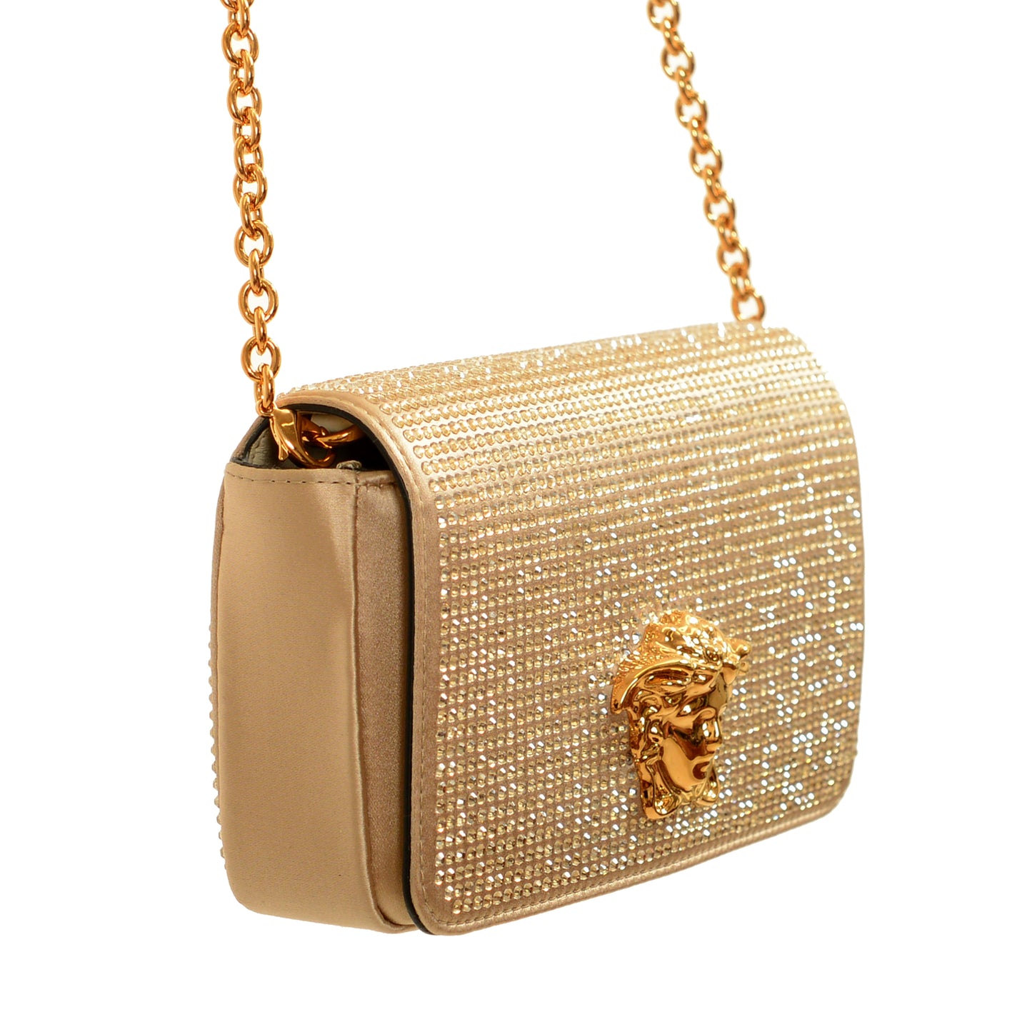 Versace Women's Bronze Strass Gold Medusa Mini Shoulder Bag Wallet On Chain