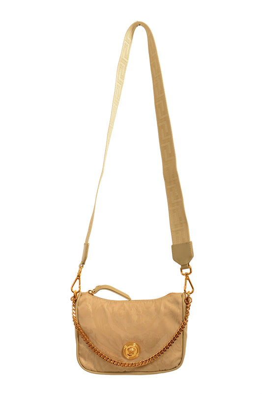 Versace Women's Beige Gold Medusa Small Hobo Handbag Shoulder Bag
