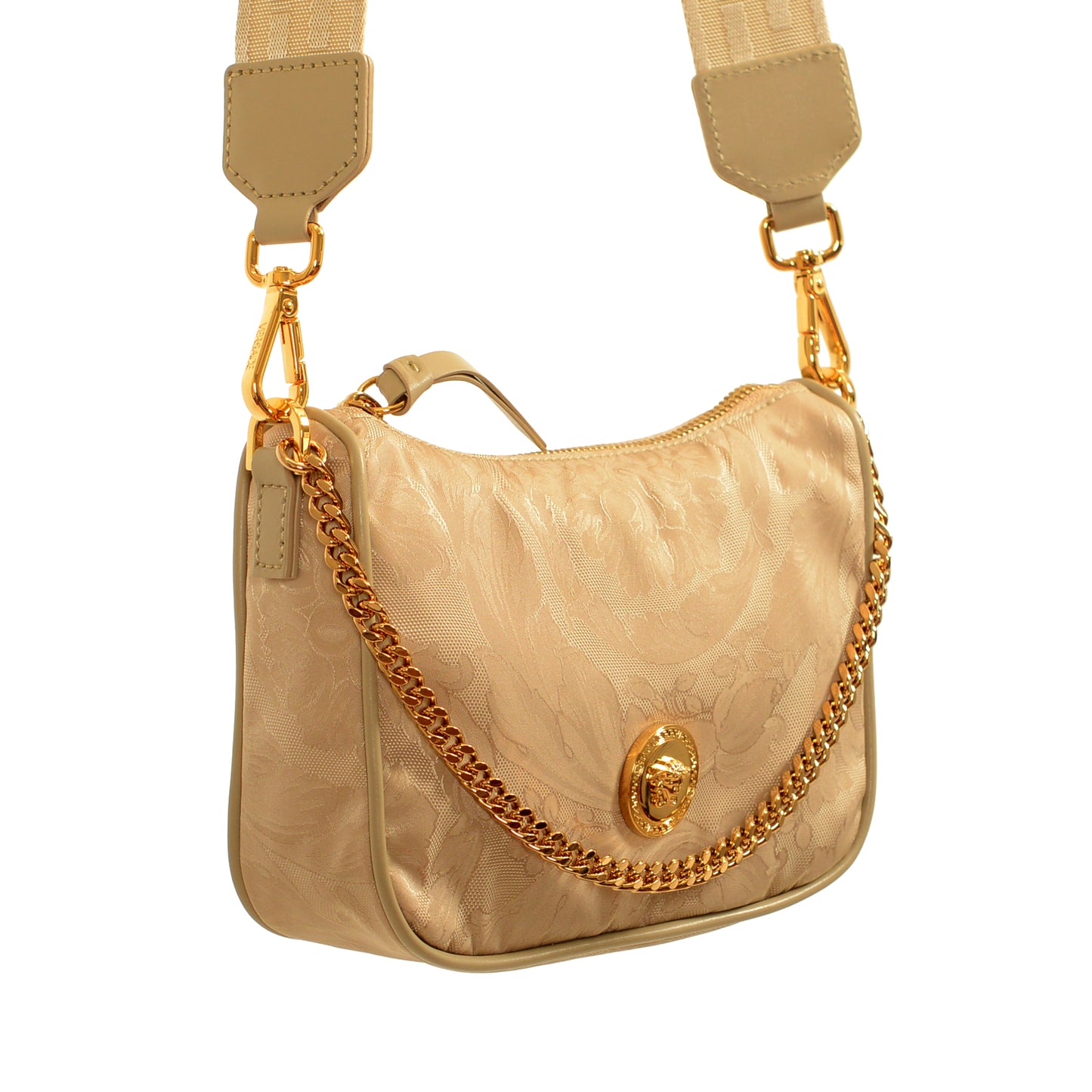 Versace Women's Beige Gold Medusa Small Hobo Handbag Shoulder Bag