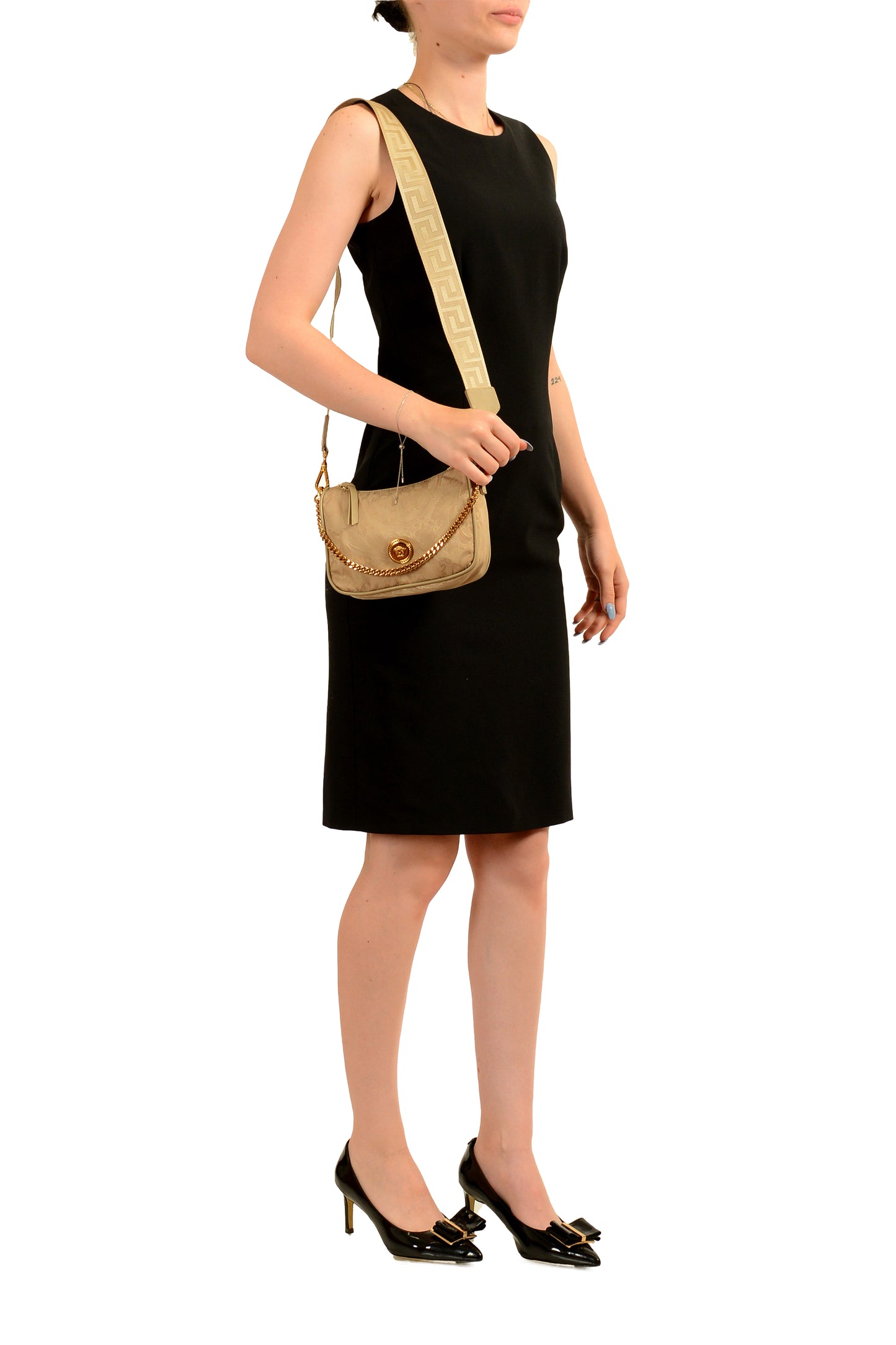 Versace Women's Beige Gold Medusa Small Hobo Handbag Shoulder Bag
