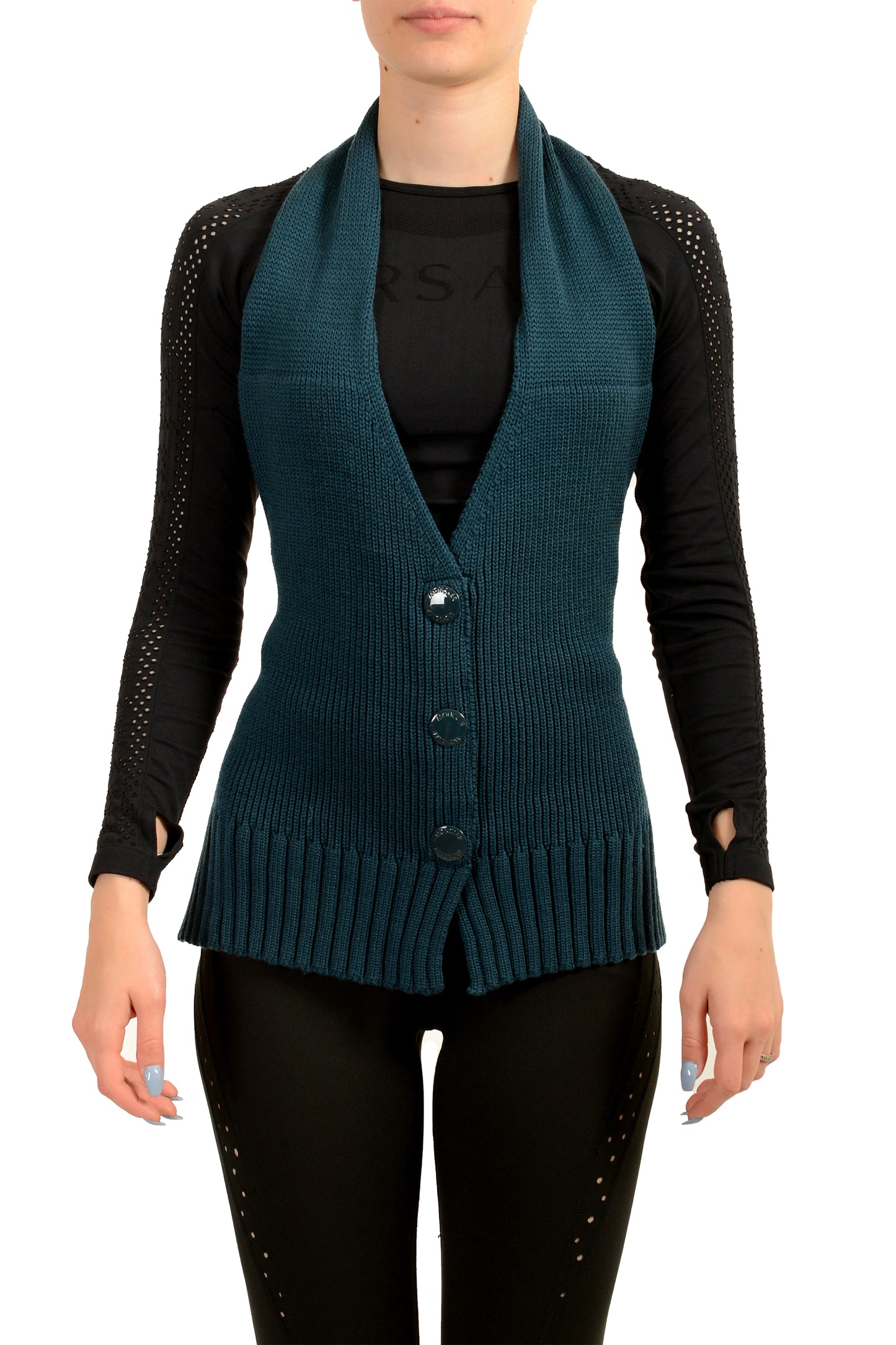 Moncler Women's "Gilet" Teal Blue 100% Wool Knitted Front Vest US S IT 40
