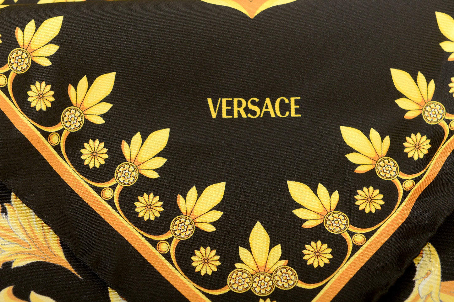 Versace Black & Gold Versace Signature Print 100% Silk Shawl Scarf Bandana