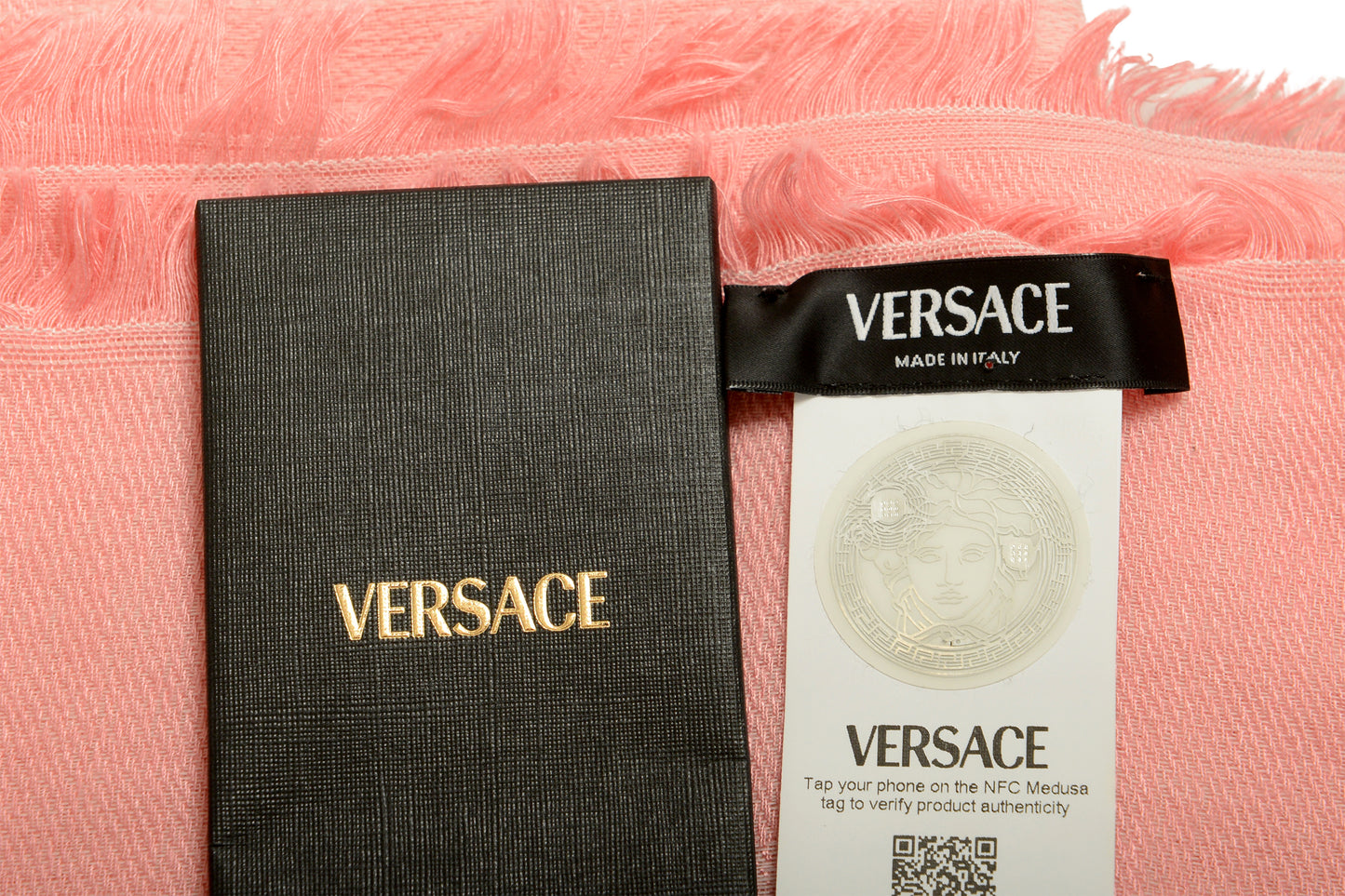 Versace Pink Jacquard Barocco Heritage Print Shawl Scarf
