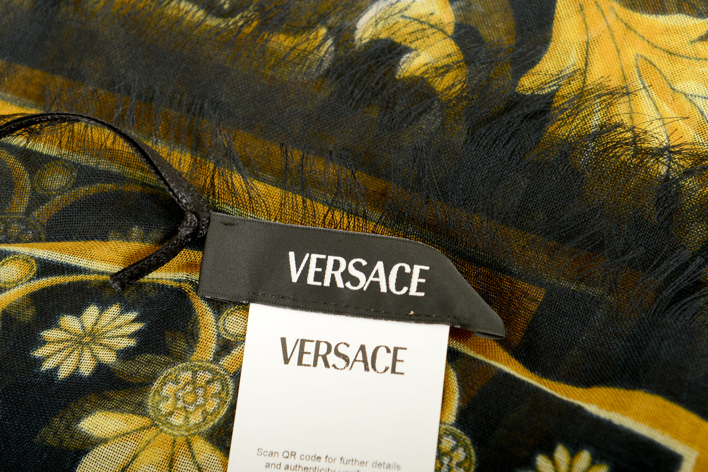 Versace Black & Gold Barocco Heritage Print Shawl Scarf