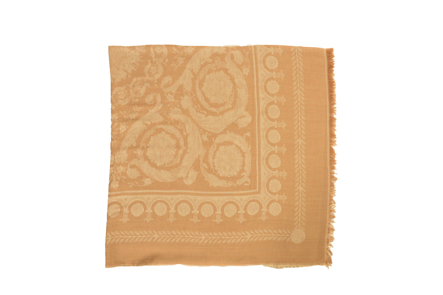 Versace Champagne Beige Jacquard Barocco Heritage Print Shawl Scarf