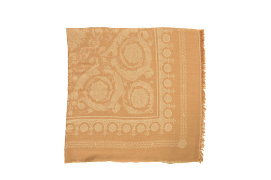 Versace Champagne Beige Jacquard Barocco Heritage Print Shawl Scarf
