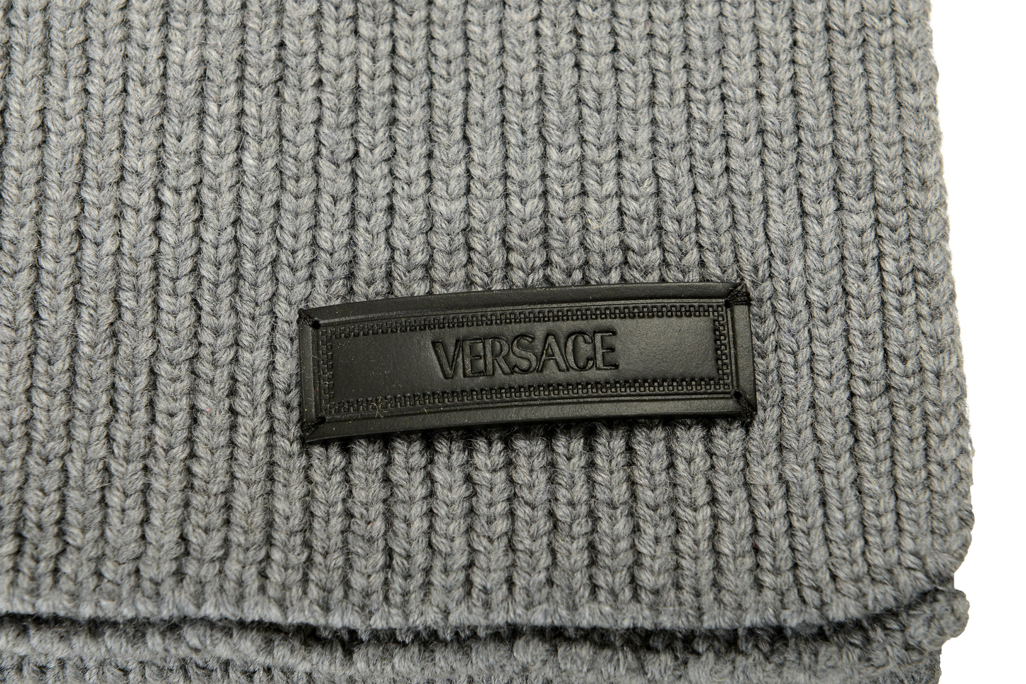 Versace Unisex Gray 100% Wool Ribbed Knitted Long Scarf