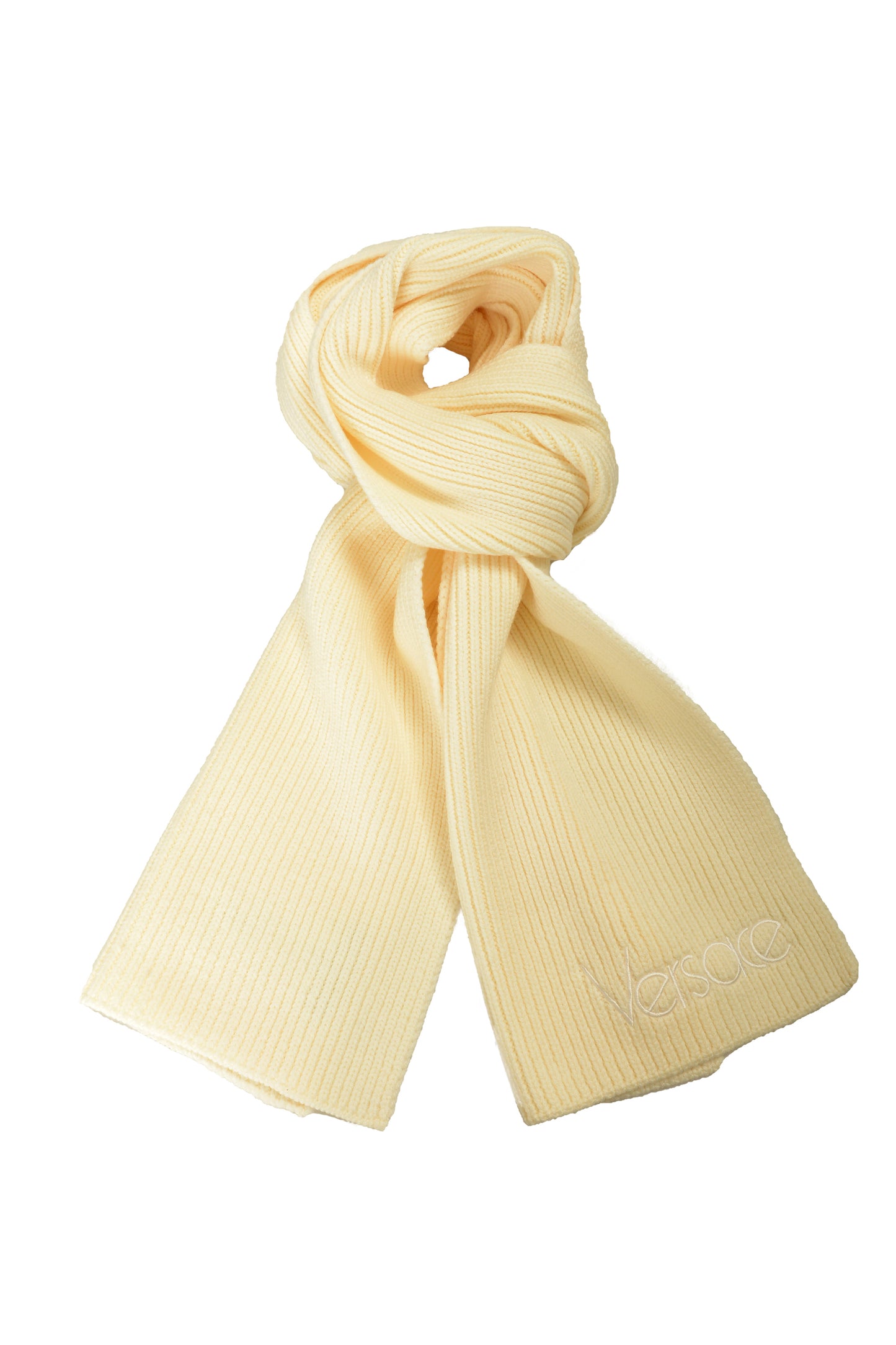 Versace Unisex Ivory 100% Wool Ribbed Knitted Long Scarf