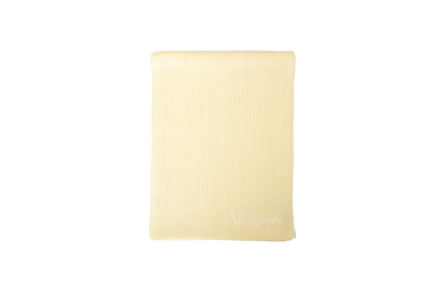 Versace Unisex Ivory 100% Wool Ribbed Knitted Long Scarf