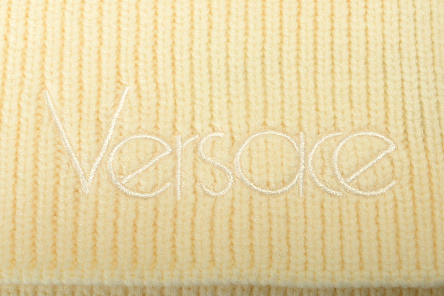 Versace Unisex Ivory 100% Wool Ribbed Knitted Long Scarf