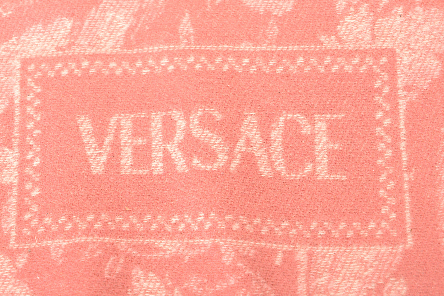 Versace Pink Rose Barocco Print Wool Cashmere Silk Blanket Throw