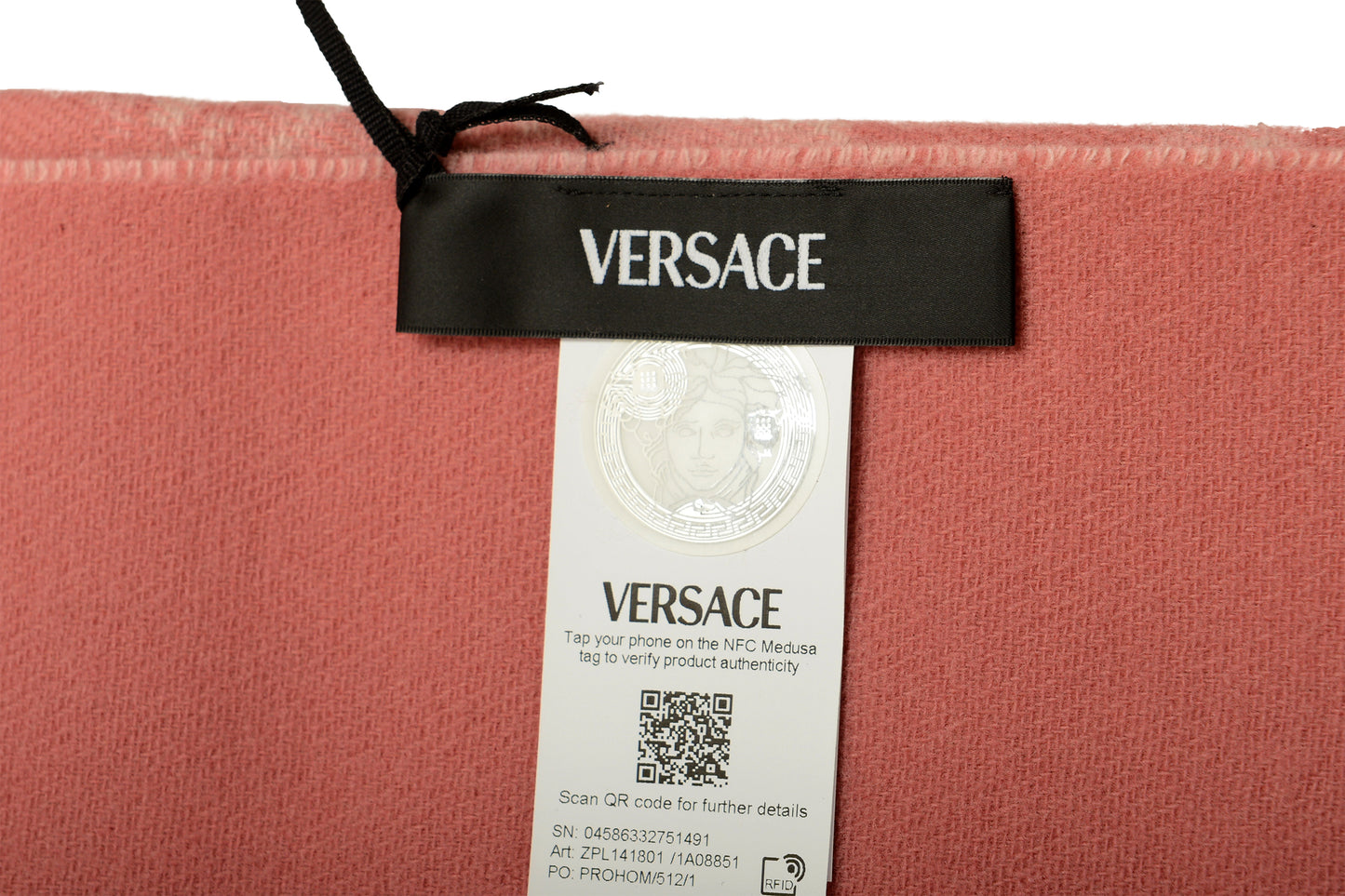 Versace Pink Rose Barocco Print Wool Cashmere Silk Blanket Throw