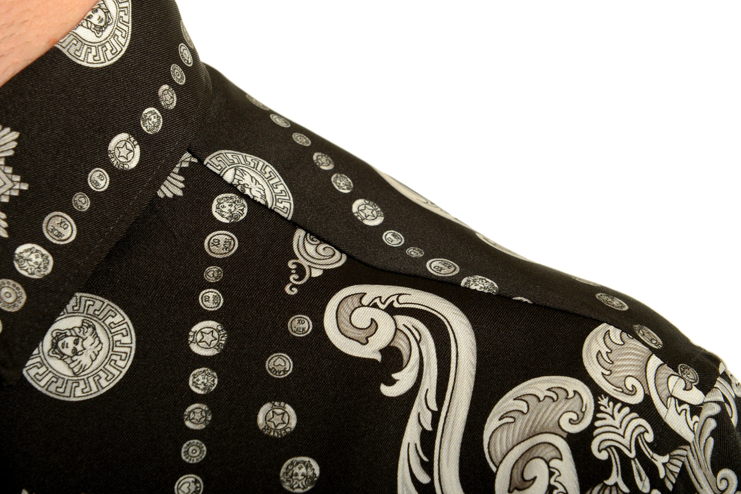 Versace Men's Black & Silver Barocco Print Long Sleeve Shirt US M IT 50