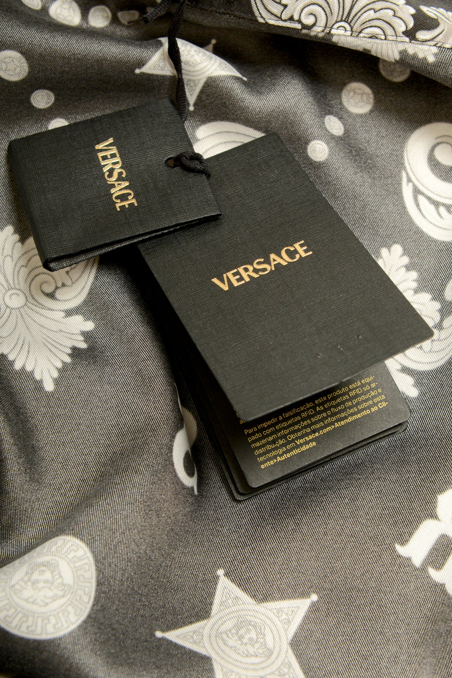 Versace Men's Black & Silver Barocco Print Long Sleeve Shirt US M IT 50