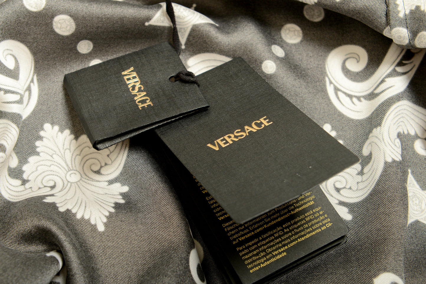 Versace Men's Black & Silver Barocco Print Long Sleeve Shirt US M IT 50