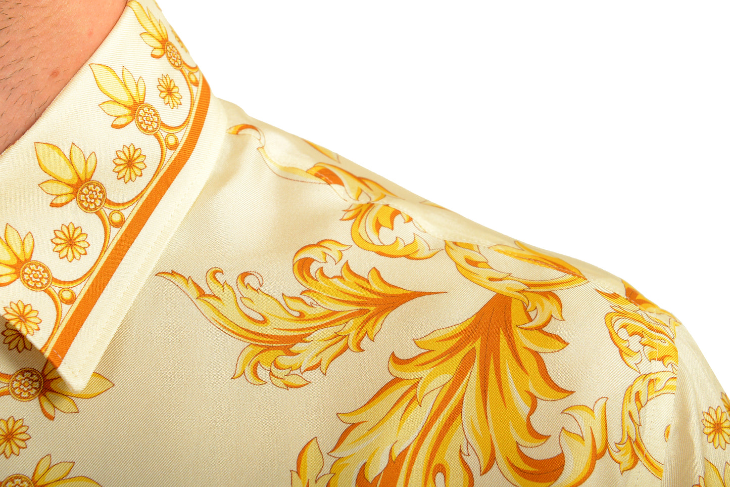 Versace Men's Signature Print Ivory & Gold 100% Silk Shirt US M IT 50