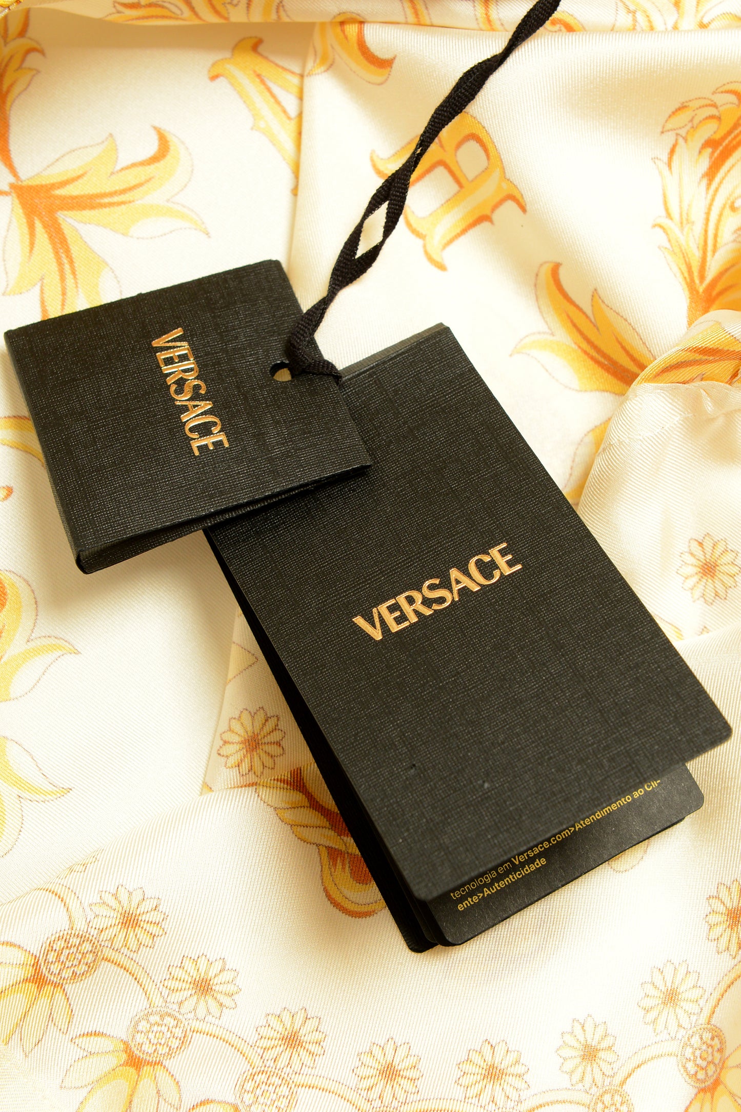 Versace Men's Signature Print Ivory & Gold 100% Silk Shirt US M IT 50